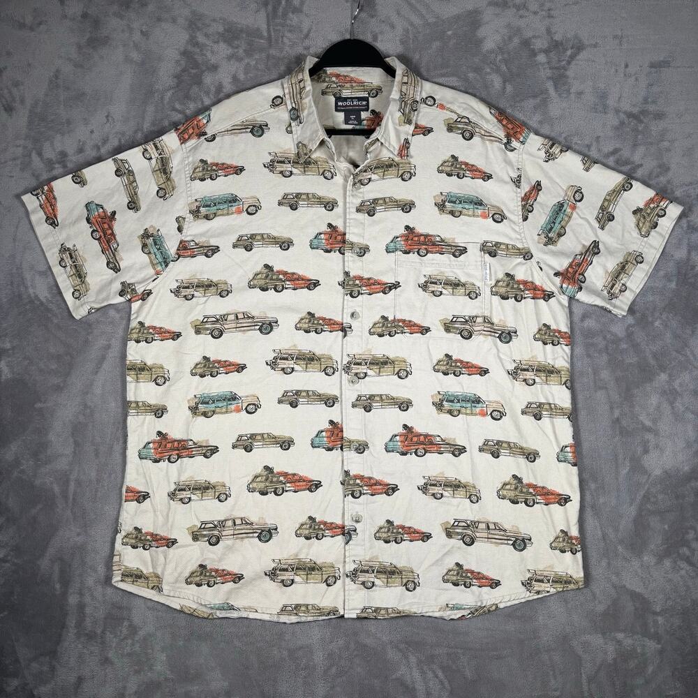 Woolrich Birch Vintage Cars Print Button Front Shirt Men’s XL